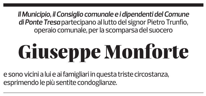 Annuncio funebre Giuseppe Monforte