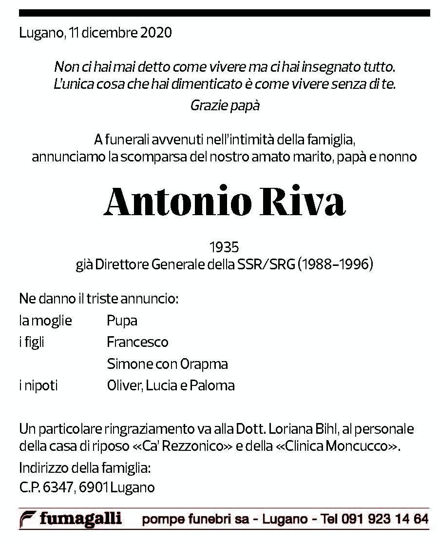 Annuncio funebre Antonio Riva