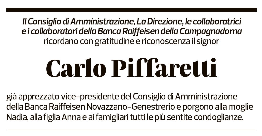 Annuncio funebre Carlo Piffaretti