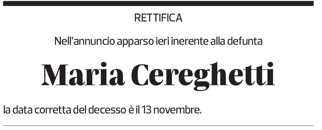 Annuncio funebre Maria Cereghetti