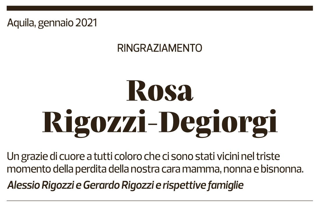 Annuncio funebre Rosa Rigozzi-degiorgi