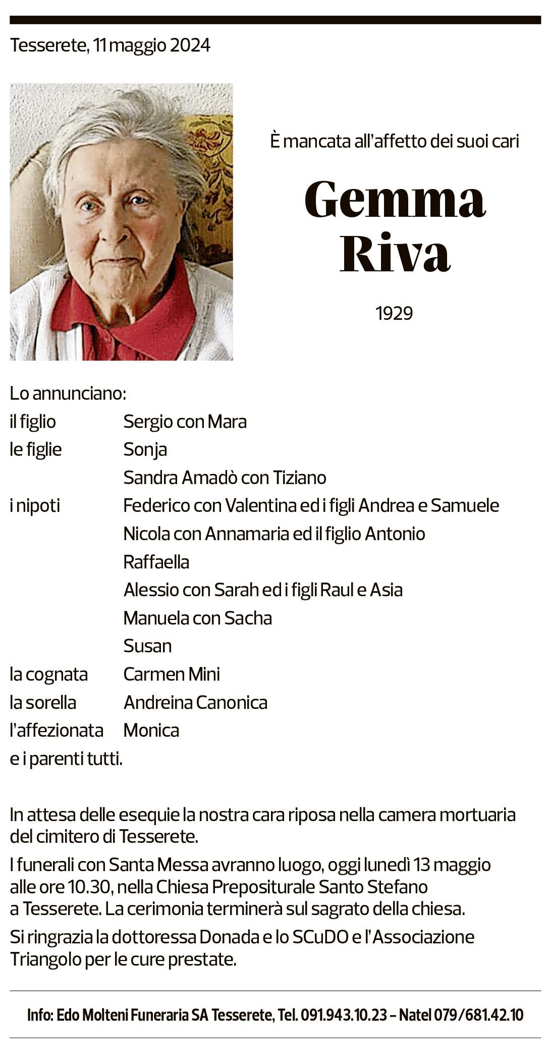 Annuncio funebre Gemma Riva