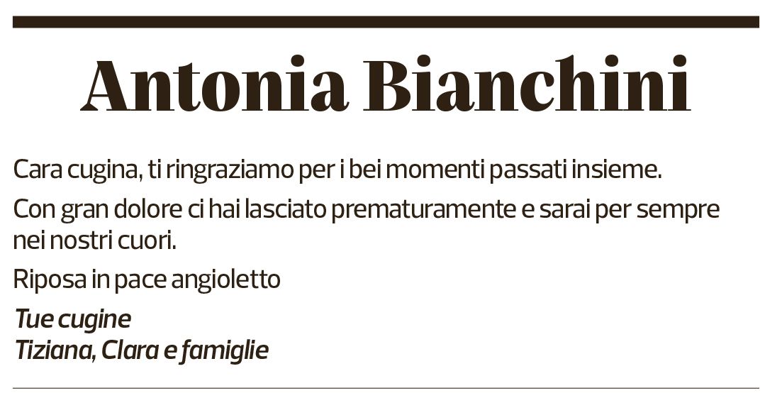 Annuncio funebre Antonia Bianchini