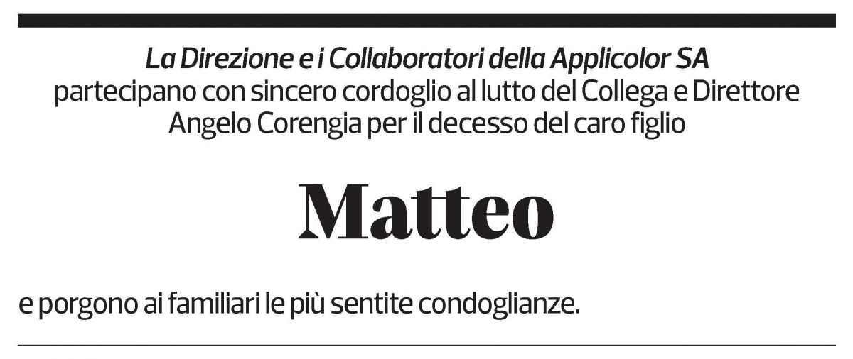 Annuncio funebre Matteo Corengia