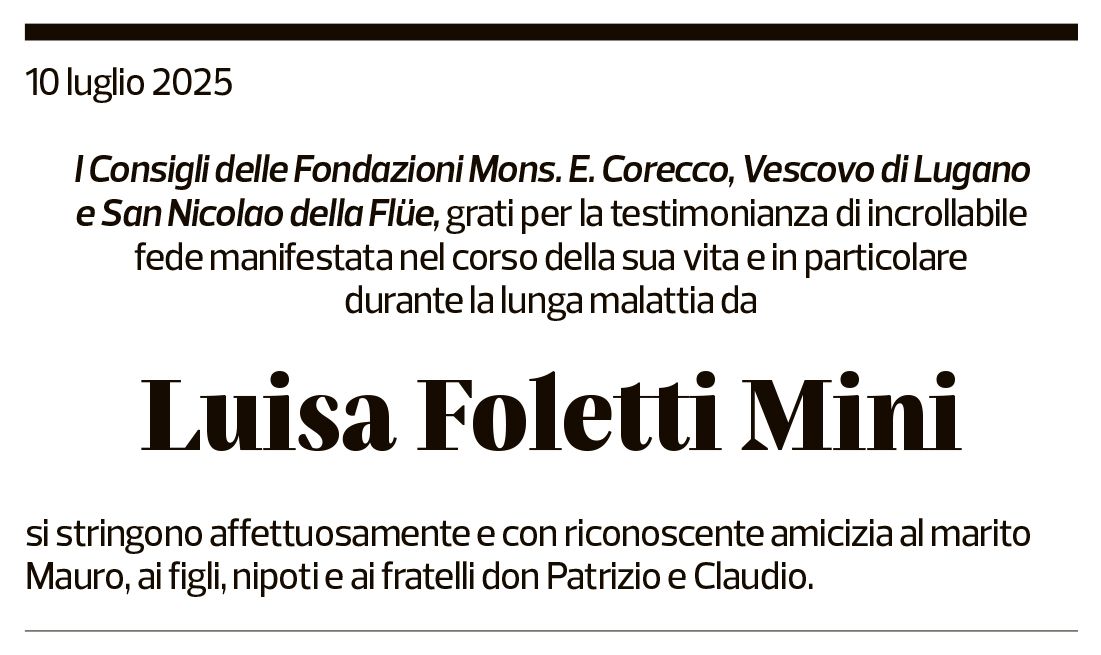 Annuncio funebre Luisa Foletti Mini