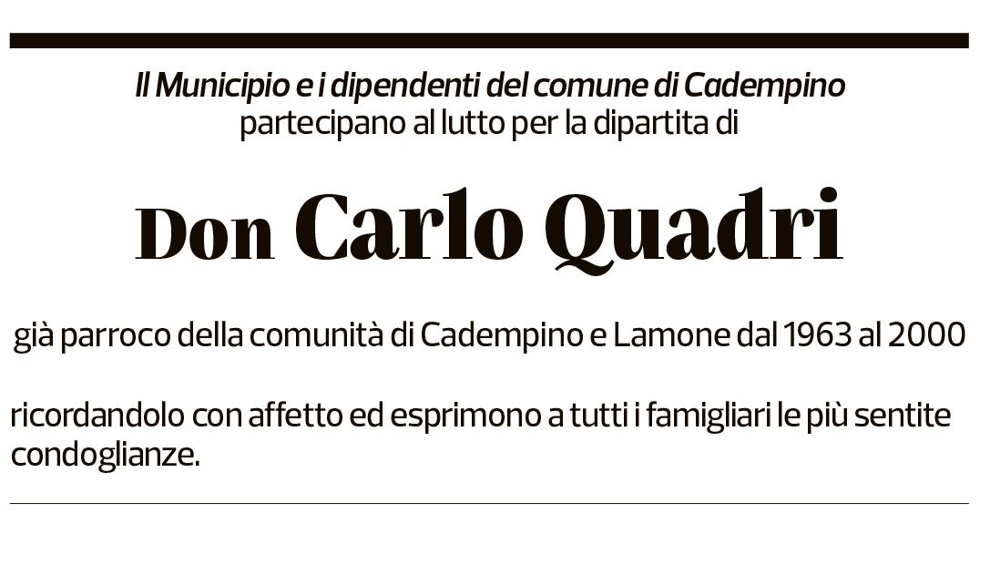 Annuncio funebre Don Carlo Quadri