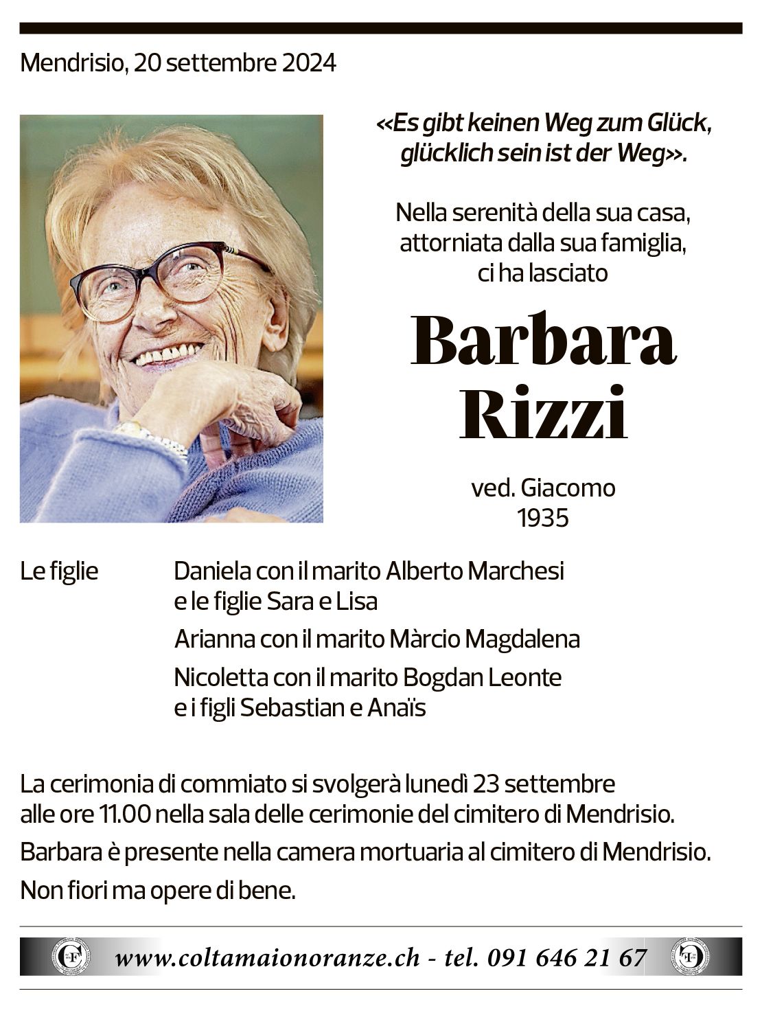 Annuncio funebre Barbara Rizzi