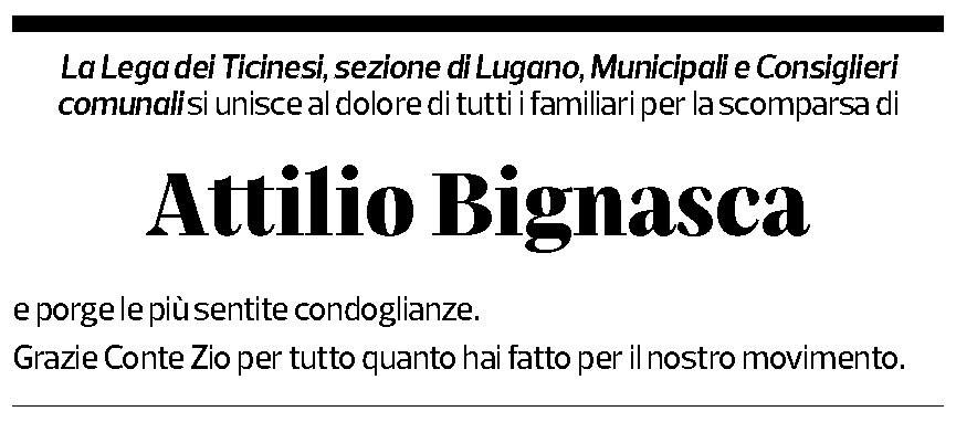 Annuncio funebre Attilio Bignasca