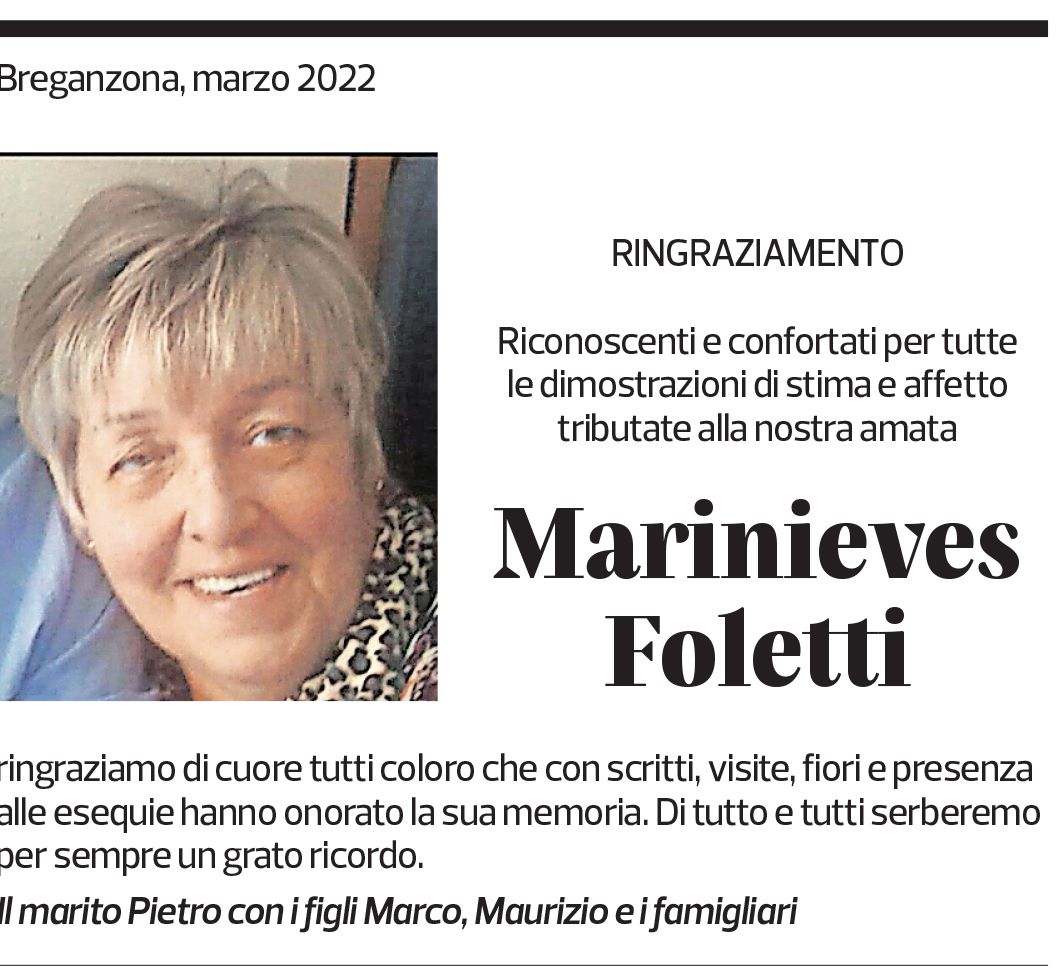 Annuncio funebre Marinieves Foletti