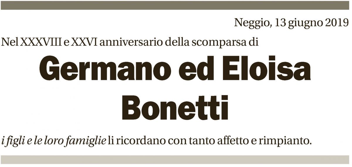 Annuncio funebre Germano Ed Eloisa Bonetti