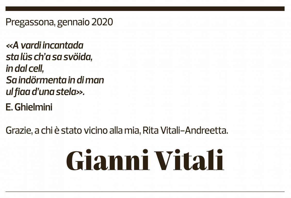 Annuncio funebre Gianni Vitali