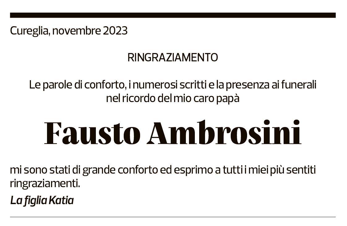 Annuncio funebre Fausto Ambrosini