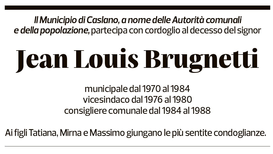 Annuncio funebre Jean Louis Brugnetti