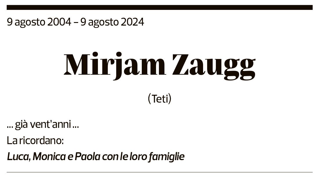 Annuncio funebre Mirjam Zaugg