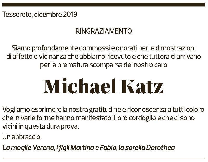 Annuncio funebre Michael Katz