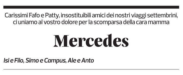 Annuncio funebre Mercedes Soragni