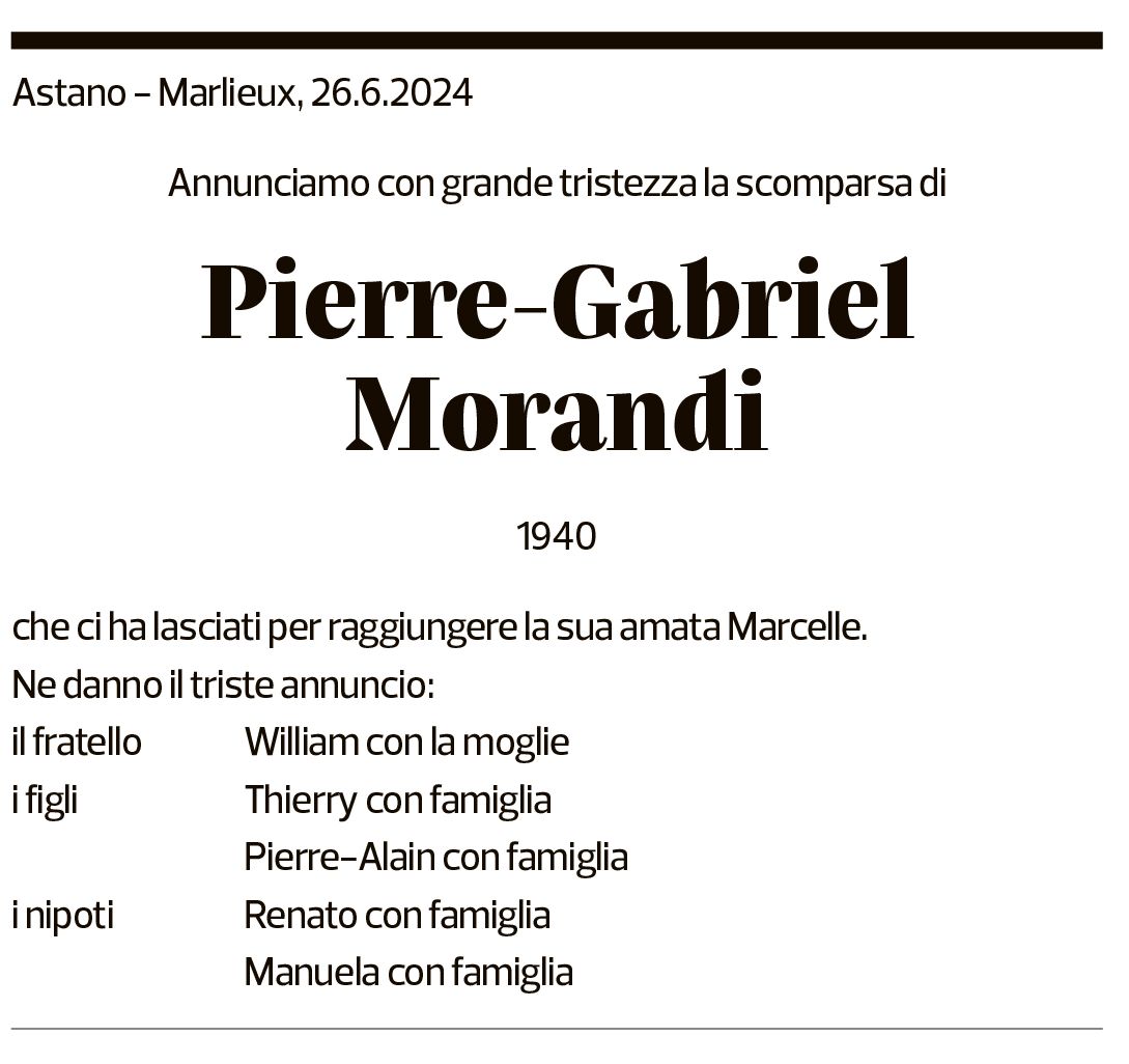 Annuncio funebre Pierre-gabriel Morandi