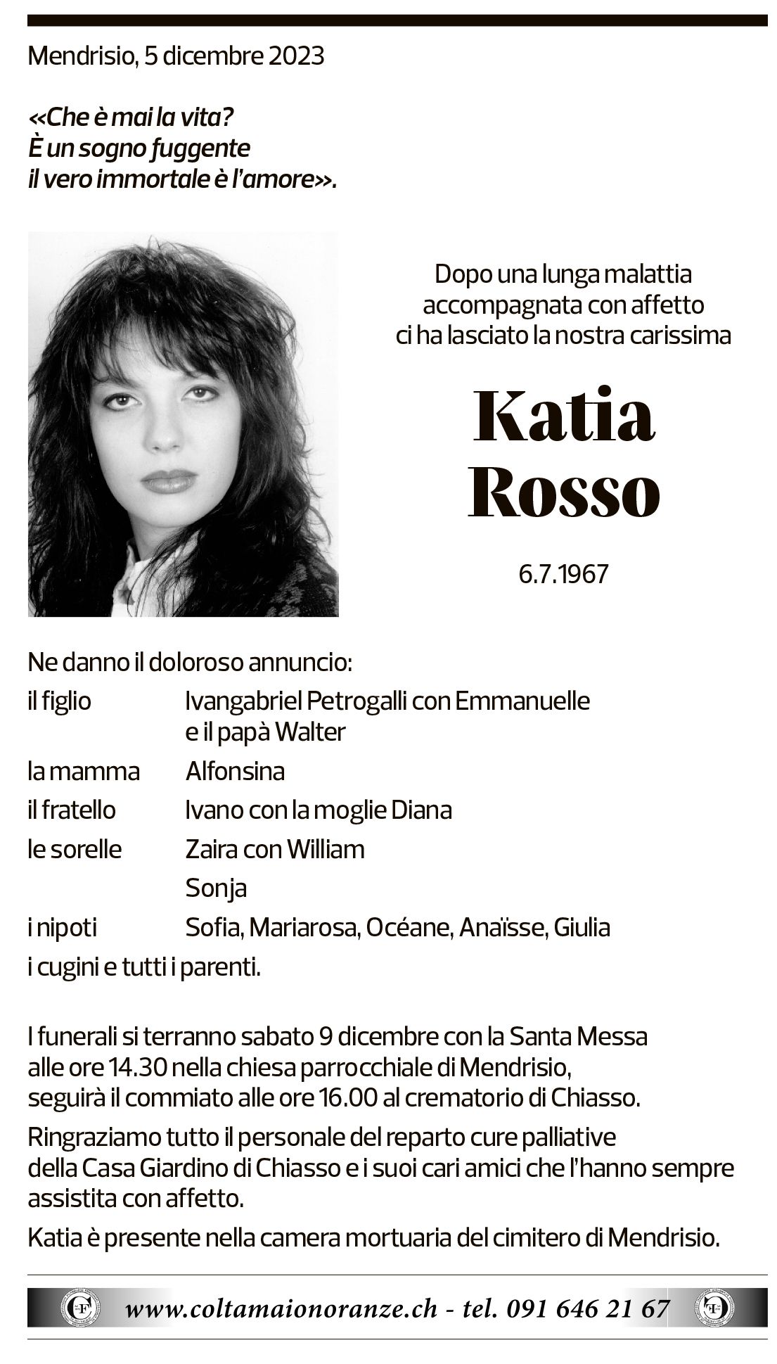 Annuncio funebre Katia Rosso