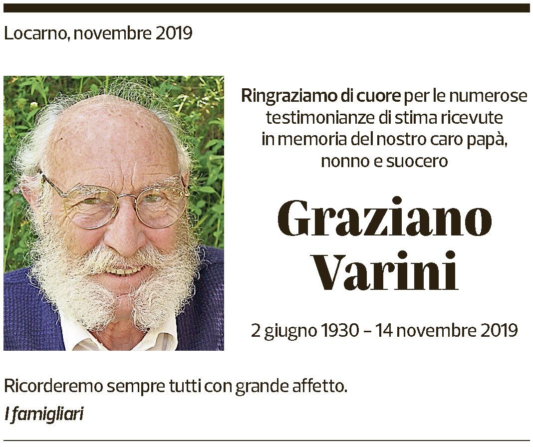 Annuncio funebre Graziano Varini