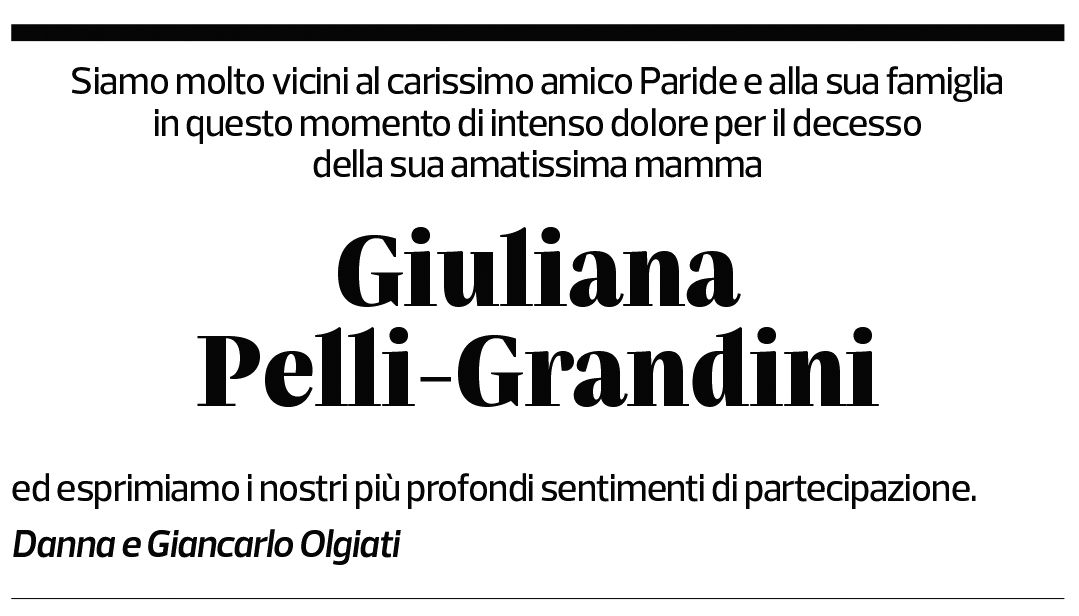 Annuncio funebre Giuliana Pelli-grandini