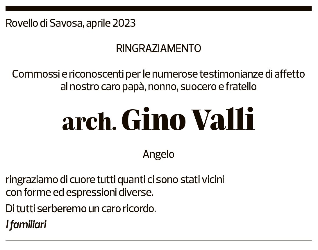 Annuncio funebre Gino Valli