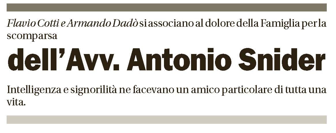 Annuncio funebre Antonio Snider