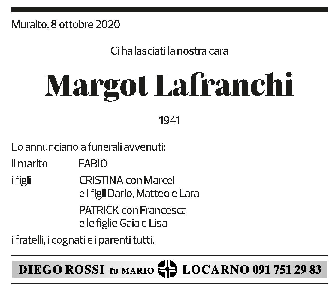 Annuncio funebre Margot Lafranchi