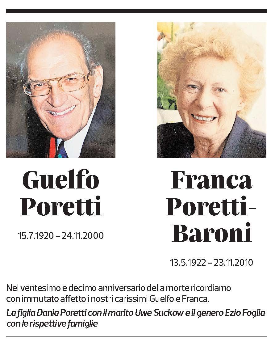Annuncio funebre Guelfo E Franca Poretti