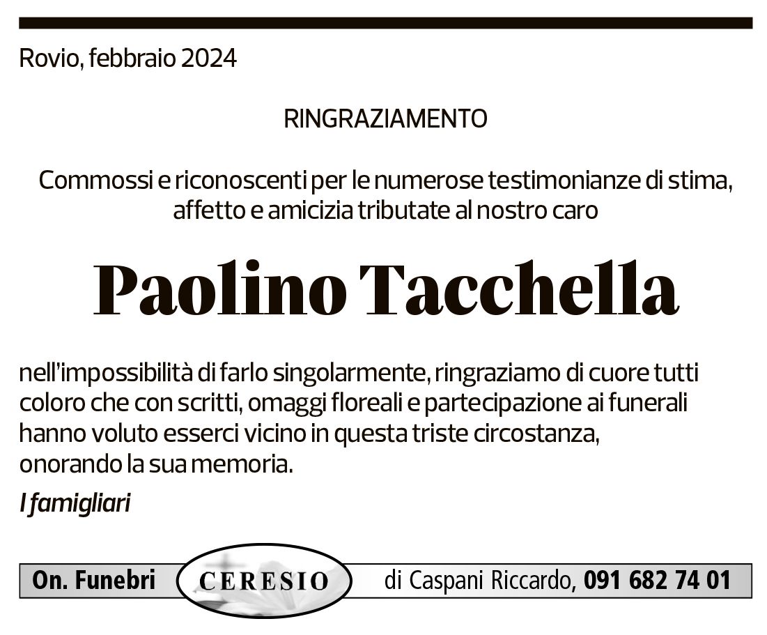 Annuncio funebre Paolino Tacchella