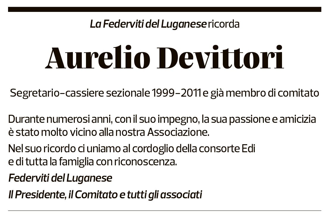 Annuncio funebre Aurelio Devittori