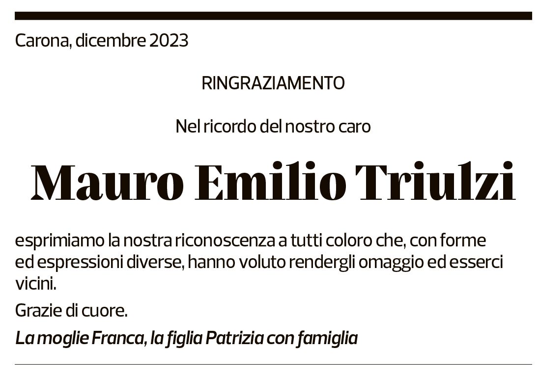 Annuncio funebre Mauro Emilio Triulzi