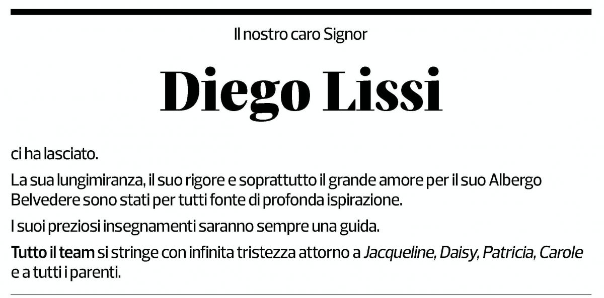 Annuncio funebre Diego Lissi