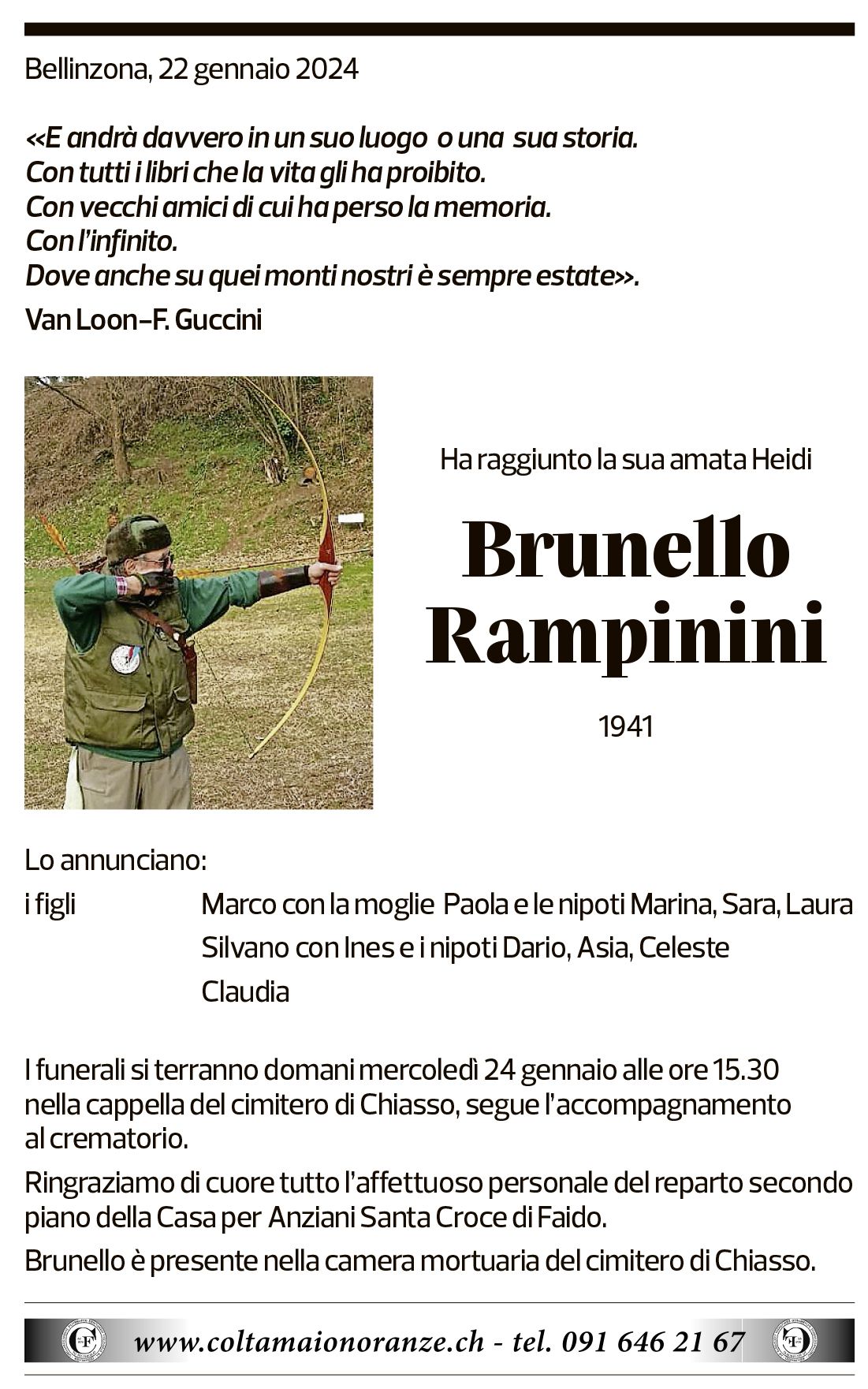 Annuncio funebre Brunello Rampinini