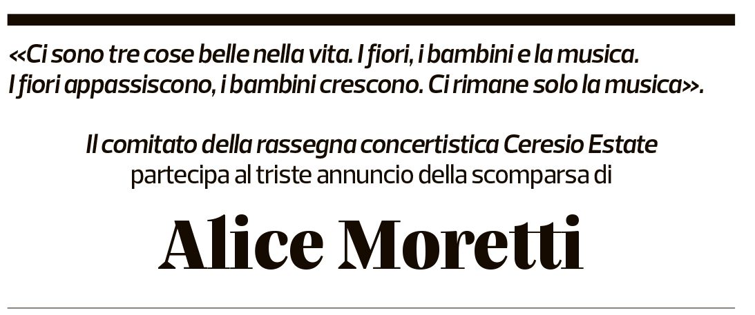 Annuncio funebre Alice Moretti