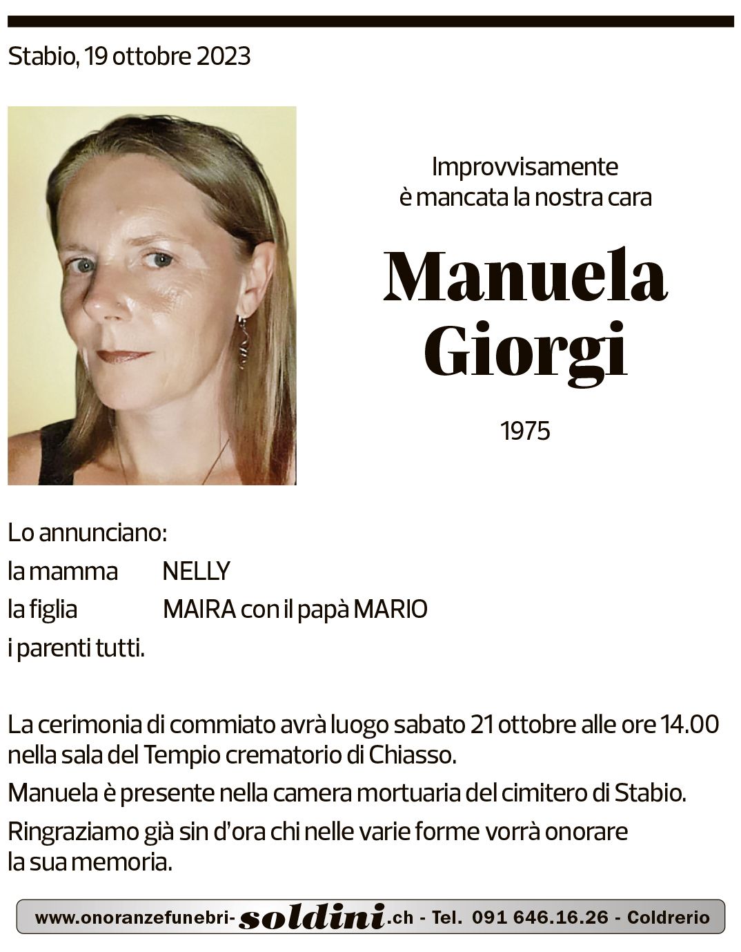 Annuncio funebre Manuela Giorgi