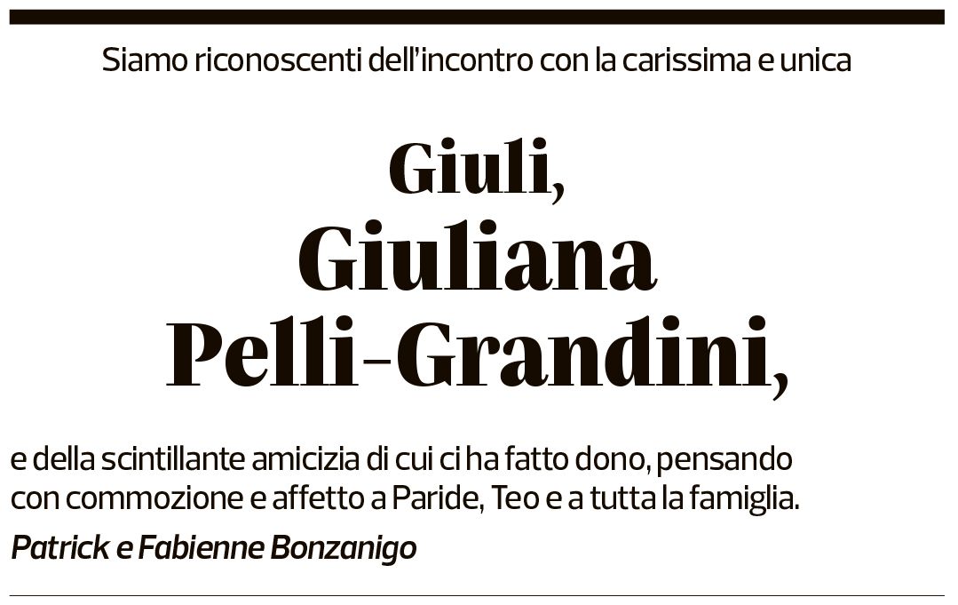 Annuncio funebre Giuliana Pelli-grandini