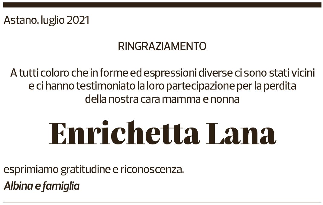 Annuncio funebre Enrichetta Lana