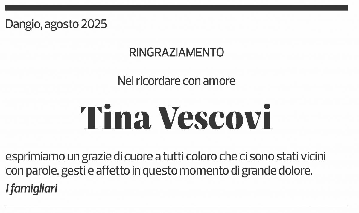 Annuncio funebre Tina Vescovi