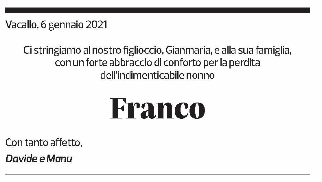 Annuncio funebre Franco Grisoni