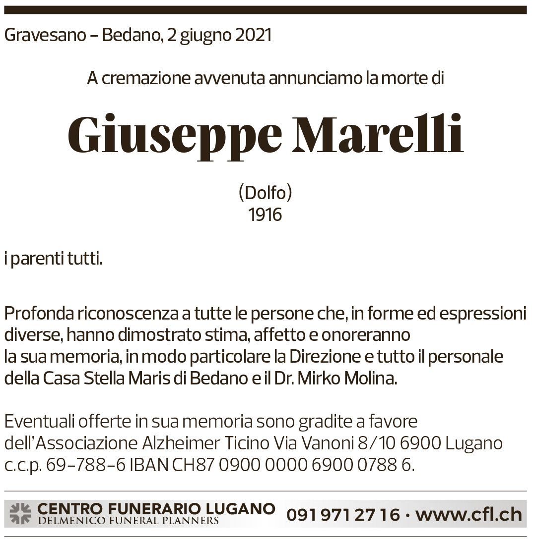 Annuncio funebre Giuseppe Marielli