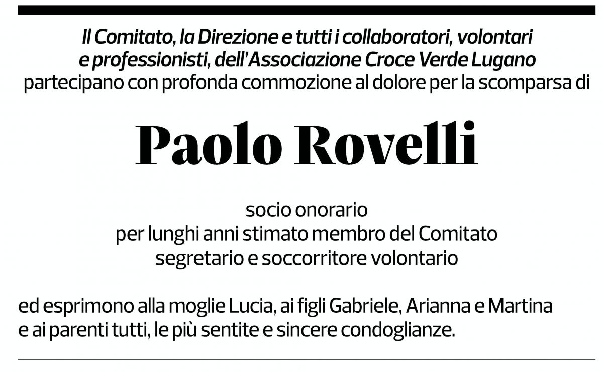 Annuncio funebre Paolo Rovelli