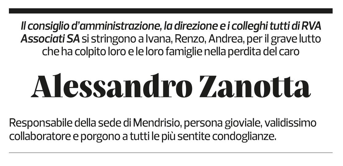 Annuncio funebre Alessandro Zanotta