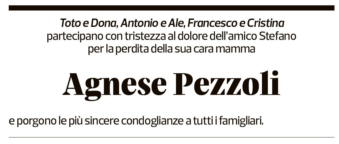 Annuncio funebre Agnese Pezzoli