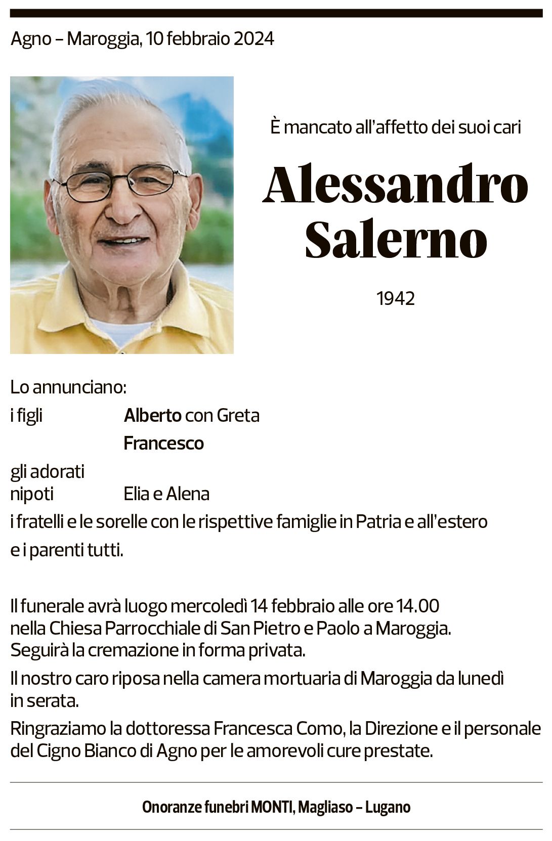 Annuncio funebre Alessandro Salerno