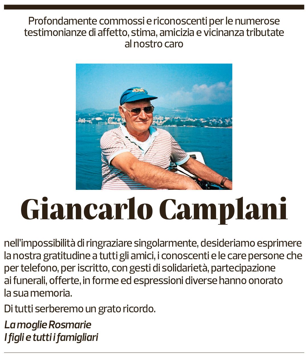 Annuncio funebre Giancarlo Camplani