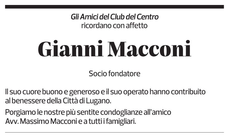 Annuncio funebre Gianni Macconi