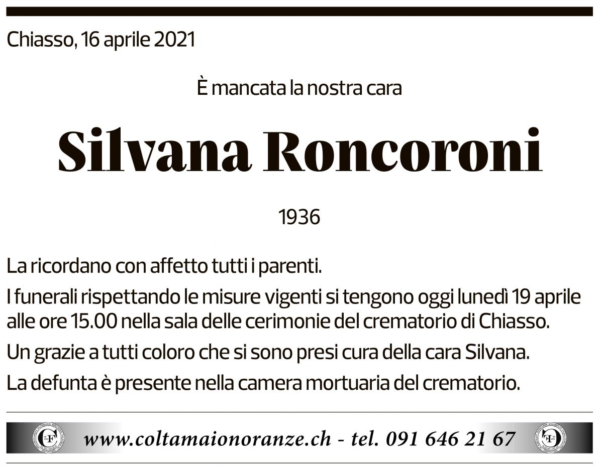 Annuncio funebre Silvana Roncoroni