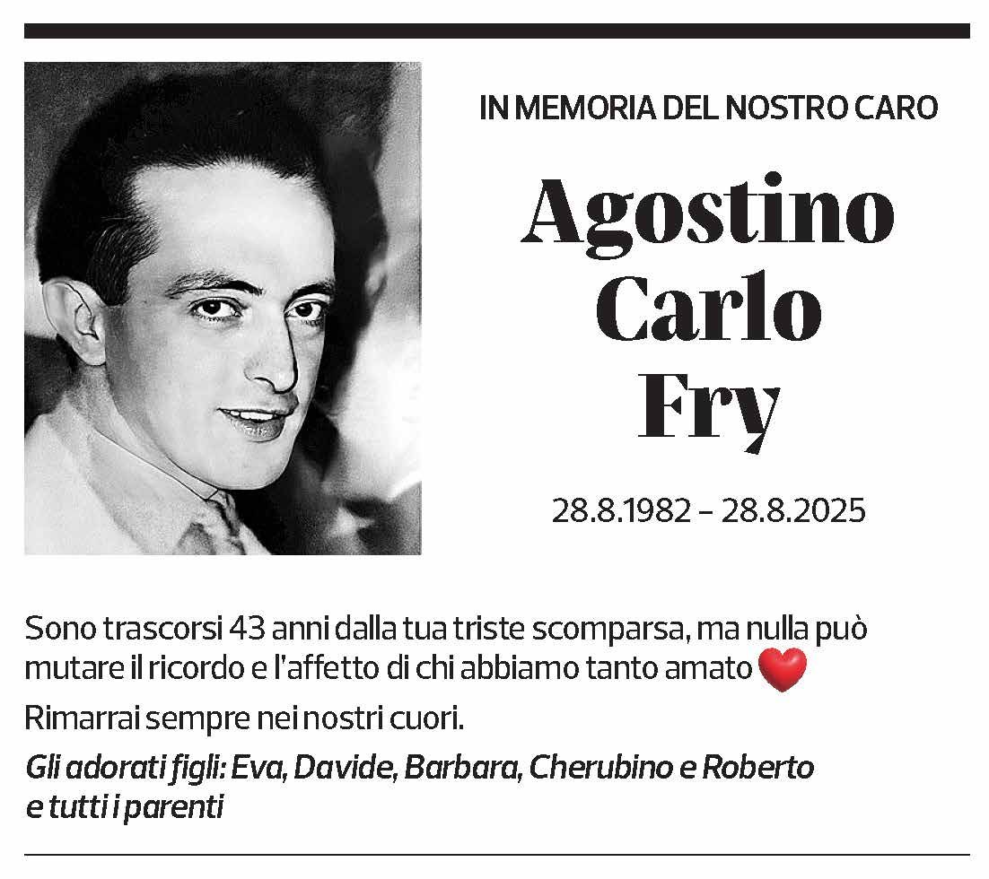 Annuncio funebre Agostino Carlo Fry