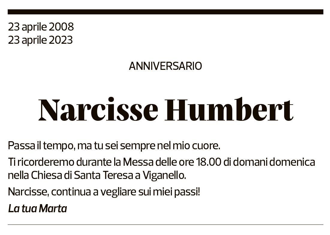 Annuncio funebre Narcisse Humbert