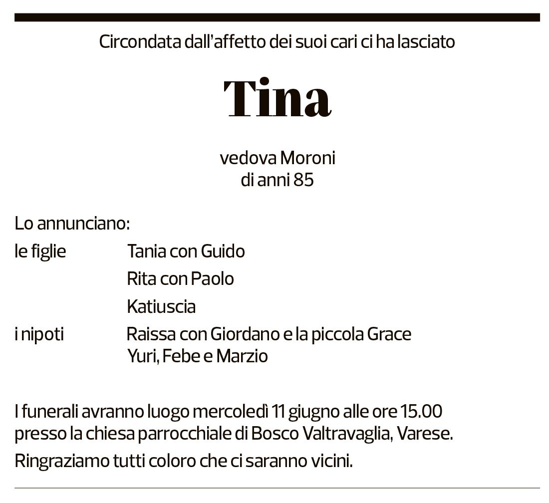 Annuncio funebre Tina 